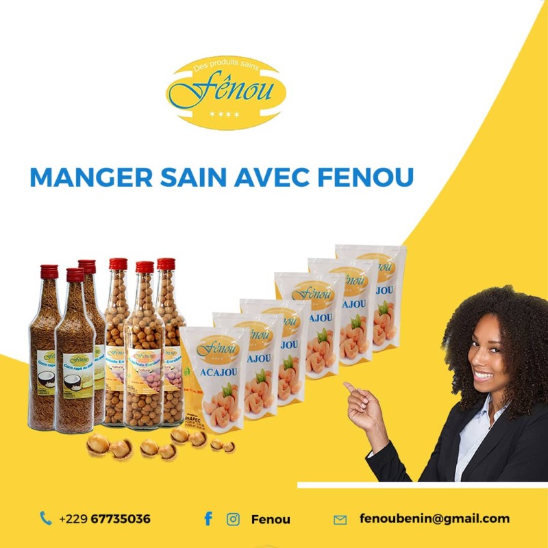 cajou, coco rapée, arachides enrobée 